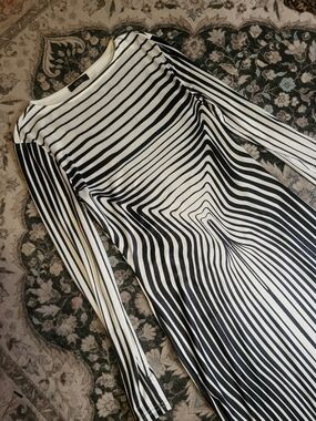 Mica Black and White Vertical Stripe Long Sleeve Bodycon Maxi Dress